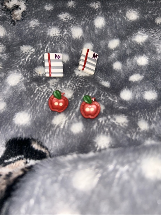 Handmade Jewelry - Playful Red Apple Stud Earrings - Cute Kids Jewelry